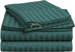 HomePuls Cearsaf de pat 2 persoane king size Damasc Bumbac 100% tip Hotel cu dunga 1 cm, 240x260 cm, Verde Petrol