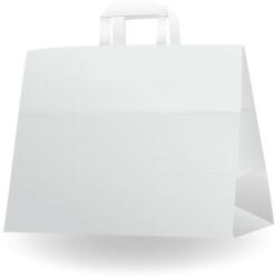 Környezetbarát szalagfüles papírtáska, újrahasznosítható, fehér, széles, nagy | 250 db/doboz