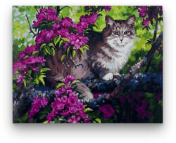 Számfestő Macska a virágzó fán - előszínezett számfestő készlet (50x65cm) (R43115-137-4)
