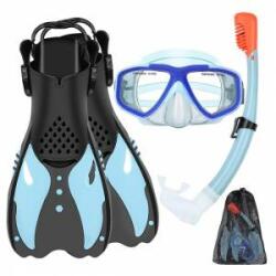 Ku You KUYOU Set de scufundări 3 în 1, snorkel și aripioare pentru copii, ochelari de protecție panoramici, albastru, B0BRB5YTWG