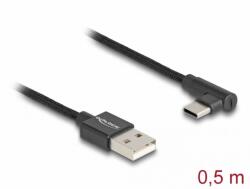 Delock Cablu USB 2.0-A la USB type C unghi T-T 0.5m brodat Negru, Delock 80029 (80029)