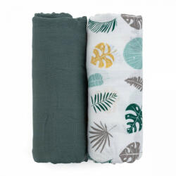P&M Bambusz muszlin 2db-os kifogó szett 120×120 cm - Misty Green Leaves - babastar
