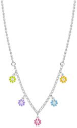 Ekszer Eshop 925 ezüst gyerek nyaklánc - virágok színes szirmokkal