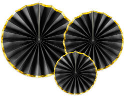 PartyDeco Rozetta dekoráció, 3db, Fekete - arany széllel legyeződekor (LUFI791799)