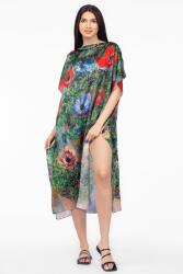 SHOPIKA Rochie de plaja lunga tip poncho din matase cu imprimeu impresionist, floral pe fond verde Talie unica