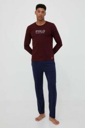 Ralph Lauren hosszú ujjú pamut pizsama felső bordó, nyomott mintás - burgundia XL