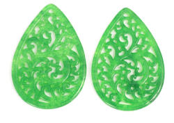 Pandantiv Jad Natural Colorat Sculptat cu Gaura 45x32x4 mm - 1 Pereche