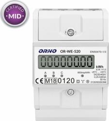 Orno Contor trifazic ORNO OR-WE-520, 80A, certificare MID, 3 faze, 230V, clasa de masurare B, frecventa de impuls 800 imp/kWh, IP51, gri (OR-WE-520)
