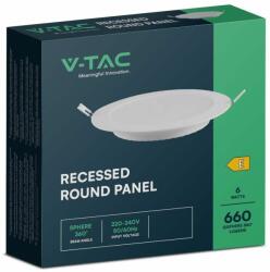 V-TAC süllyeszthető, műanyag házas, kerek LED panel 6W, meleg fehér - SKU 7858 (7858)