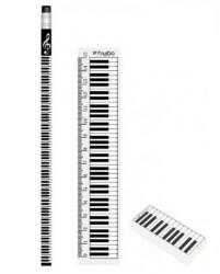 Zongorabillentyűs zenei írószer szett - 3 darabos - ceruza, vonalzó, radír (IMO-AGF-S6010)