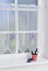 FüggönyFutár Webáruház Fehér, lila levendula mintás nyomtatott jacquard vitrázs függöny, egyedi méretre, készre varrjuk