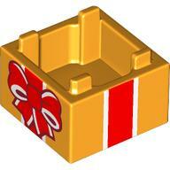 LEGO® 35700pb09c110 - LEGO élénk világos narancssárga konténer, piros és fehér masni mintával 2 x 2 x 1 méretű (35700pb09c110)