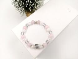  MOM medálos tündöklő hegyikristály-rózsakvarc karkötő