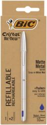 BIC Pix Cristal Re'New, 1.0 mm, albastru, corp din metal, cutie, 1 pix si 2 rezerve Bic 997202