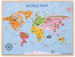 Bigjigs Toys Puzzle din lemn - Harta lumii (35 piese) (BJ098) - dexo Puzzle