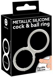 You2Toys - fém hatású dupla szilikon pénisz- és heregyűrű (ezüst) - shop
