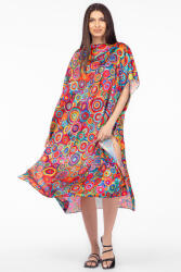 SHOPIKA Rochie de plaja lunga tip poncho din matase cu imprimeu cercuri multicolore Talie unica