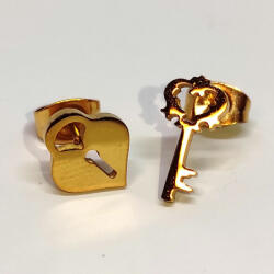 AZIZ Kulcs és lakat nemesacél fülbevaló, arany színű (WEN4614)