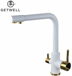 Getwell Simple 2 karos, 3 utas Konyhai Csap Víztisztítókhoz Fehér-Arany színben (GW204WG)