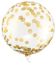 Partydeco Buborék lufi gömb lufi 16" 40cm, arany konfetti mintával (LUFI958606)