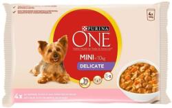 ONE Mini Delicate hrană pentru câini cu somon orez și morcovi în sos 4 x 100g