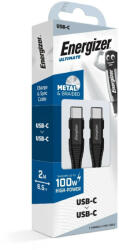 Energizer USB-C - USB-C Metal / Braided Nylon Kábel - 2m 100W - Fekete (ER-C541CKBK)