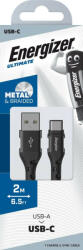 Energizer USB - USB-C Metal / Braided Nylon Kábel - 2m 2A - Fekete (ER-C520CKBK)