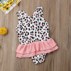 drool Costum de baie leopard roz cu volan (drl47e28)