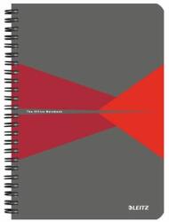 Leitz Spirálfüzet, A5, kockás, 90 lap, PP borító, LEITZ "Office", szürke-piros