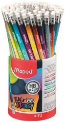 Maped Grafitceruza radírral, ceruzatartó, HB, háromszögletű, MAPED "Black`Peps Energy", 6 különbözõ minta (72 db) (IMA852002)