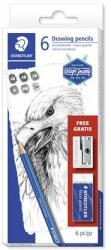 STAEDTLER Grafitceruza készlet, hegyezõvel, radírral, hatszögletű, STAEDTLER "Mars Lumograph 100", 6 különbözõ keménység (8 db) (TS61100C6)