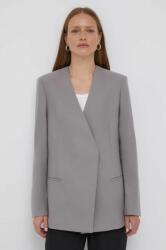 Calvin Klein gyapjú kabát szürke, sima, oversize - szürke 40