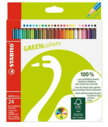 Színes ceruza készlet, hatszögletű, STABILO "GreenColours", 24 különböző szín (COTST601924)