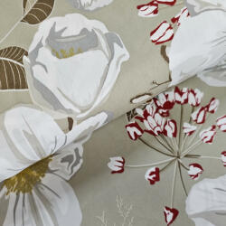 Decotex Style Bumbac dublu satinat grej cu flori albe