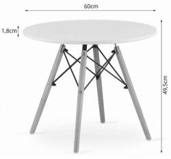  Skandináv stílusú asztal, , kerek, MDF és fa, fehér, 60x50 cm, 60 (MCTART-3699)