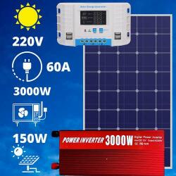  220V/12V napelem rendszer 150W panel 3000W inverter + 60A töltésv (PD-2714)