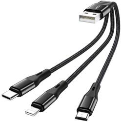hoco. Cablu de Incarcare 3in1 USB-A la Lightning, Type-C, Micro-USB 12W, 2.4A, 0.25m - Hoco Harbor (X47) - Black