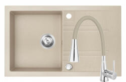 FERRO Set Chiuveta Ferro Mezzo II 1 Cuva si Picurator 780x480 mm, nisip si Baterie Ferro Zumba II - baterie stativa bucatarie cu pipa flexibila, bej (DRGM48/78SA+BZA42P)