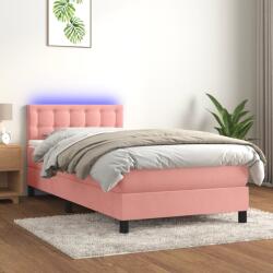 vidaXL rózsaszín bársony rugós és LED-es ágy matraccal 90x190 cm (3134620) - vidaxl