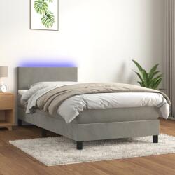 vidaXL világosszürke bársony rugós és LED-es ágy matraccal 90x190 cm (3134255) - vidaxl