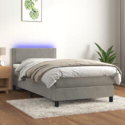 vidaXL világosszürke bársony rugós és LED-es ágy matraccal 90x190 cm (3134315) - vidaxl