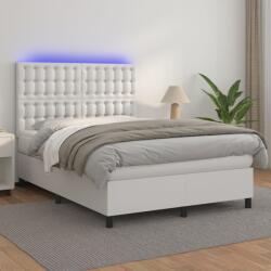 vidaXL fehér műbőr rugós ágy matraccal és LED-del 140x190 cm (3135940) - vidaxl