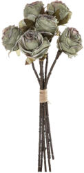 Rózsa selyemvirág csokor, 6 szálas, magasság: 31cm - Őszi zöld (AF004-04)