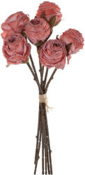  Rózsa selyemvirág csokor, 6 szálas, magasság: 31cm - Kármin (AF004-06)