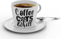  Coffee cats and chill - Kávéscsésze (Ajándék kistányérral) (505120)