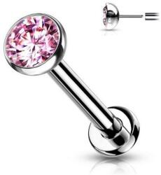  Push-in labret titánból, beágyazott kővel Pink