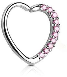  Fülpiercing szív alakú csillogó pink kövekkel bal (Ear-29-L-P)