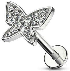 Labret Ezüst színű, köves pillangó dísszel
