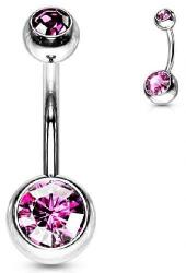  Köldök piercing orvosi acélból, Pink kövekkel