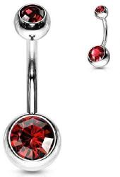  Köldök piercing orvosi acélból, Piros kövekkel